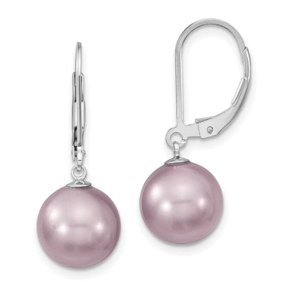 Sterlingsilber Majestik Rhodiniert 10-11mm Lila Imitat Muschel Perle Brisur Ohrhänger