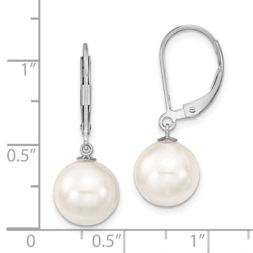 Sterlingsilber Majestik Rhodiniert 10-11mm Weiß Imitat Muschel Perle Brisur Hängend Ohrring