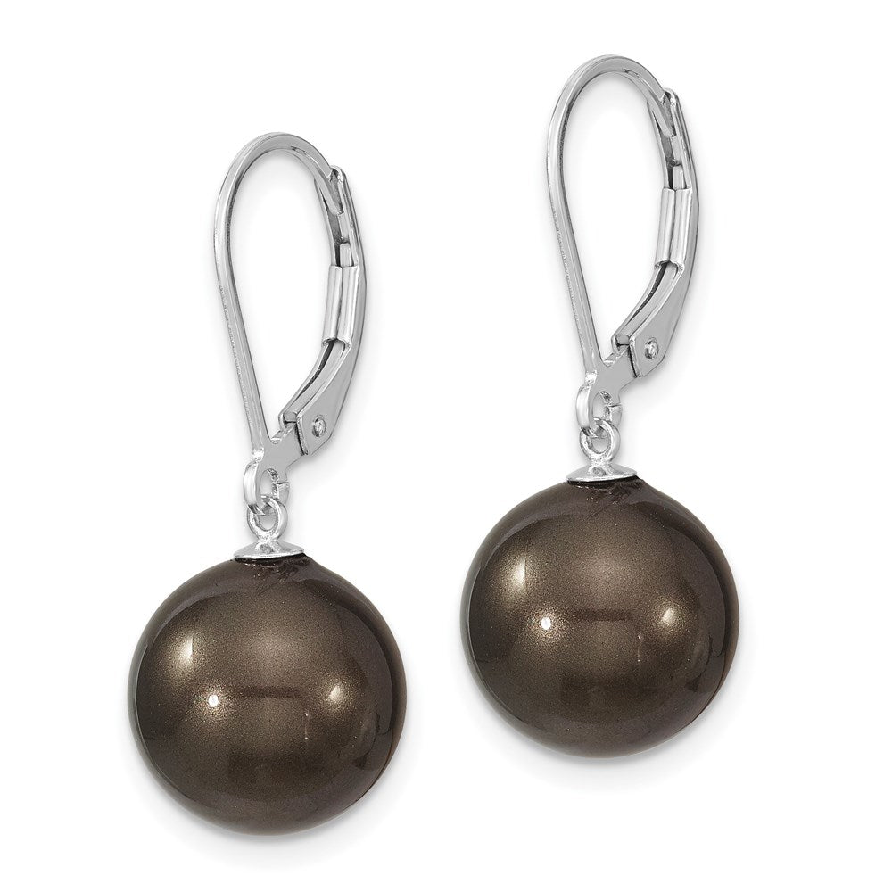 Sterlingsilber Majestik Rhodiniert 12-13mm Schwarz Imitat Muschel Perle Brisur Ohrhänger