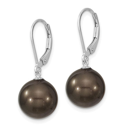 Sterlingsilber Majestik Rhodiniert 12-13mm Schwarz Imitat Muschel Perle Brisur Ohrhänger