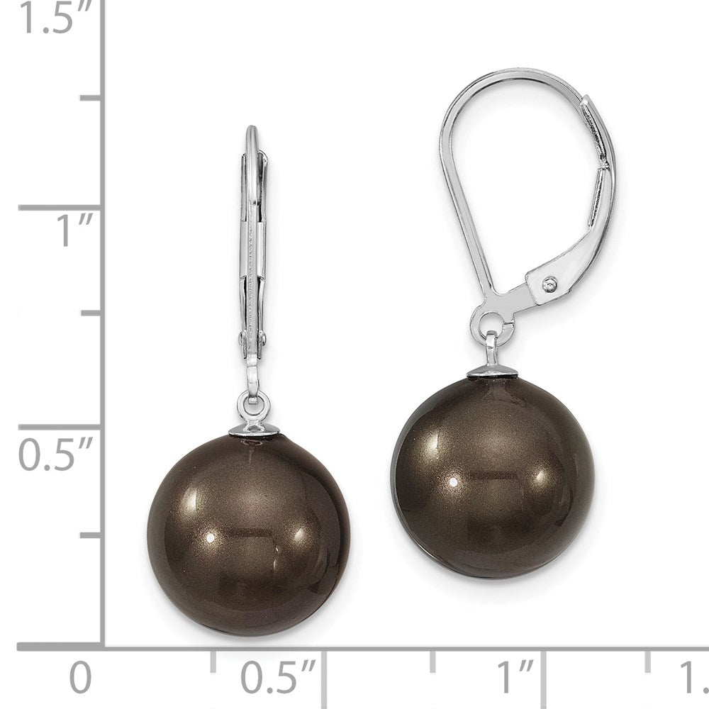 Sterlingsilber Majestik Rhodiniert 12-13mm Schwarz Imitat Muschel Perle Brisur Ohrhänger