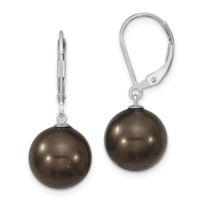 Sterlingsilber Majestik Rhodiniert 12-13mm Schwarz Imitat Muschel Perle Brisur Ohrhänger