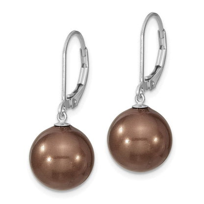 Sterlingsilber Majestik Rhodiniert 12-13mm Braun Imitat Muschel Perle Brisur Ohrhänger