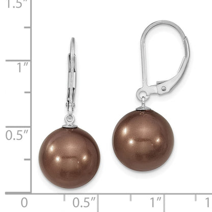 Sterlingsilber Majestik Rhodiniert 12-13mm Braun Imitat Muschel Perle Brisur Ohrhänger