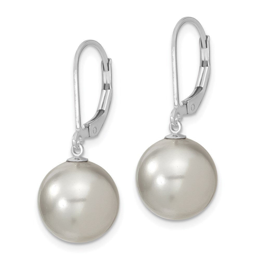 Sterlingsilber Majestik Rhodiniert 12-13mm Grau Imitat Muschel Perle Brisur Hängend Ohrring