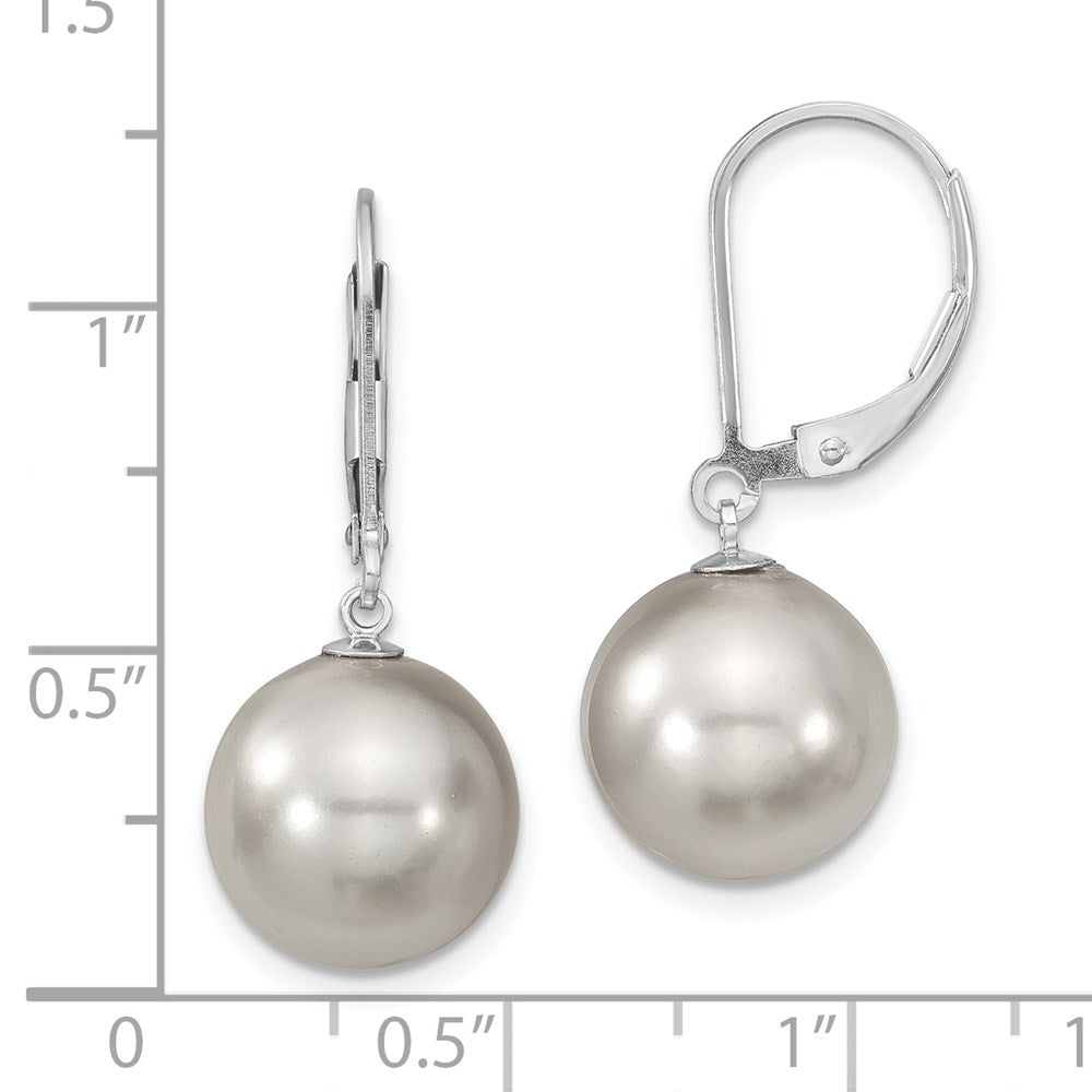 Sterlingsilber Majestik Rhodiniert 12-13mm Grau Imitat Muschel Perle Brisur Hängend Ohrring