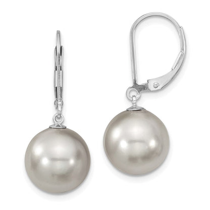 Sterlingsilber Majestik Rhodiniert 12-13mm Grau Imitat Muschel Perle Brisur Hängend Ohrring