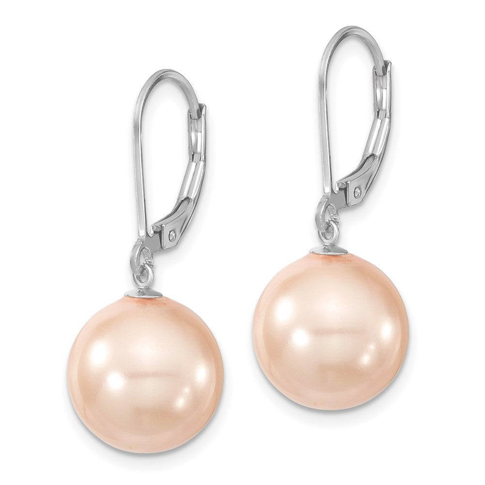 Sterlingsilber Majestik Rhodiniert 12-13mm Rosa Imitat Muschel Perle Brisur Hängend Ohrring