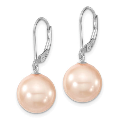 Sterlingsilber Majestik Rhodiniert 12-13mm Rosa Imitat Muschel Perle Brisur Hängend Ohrring