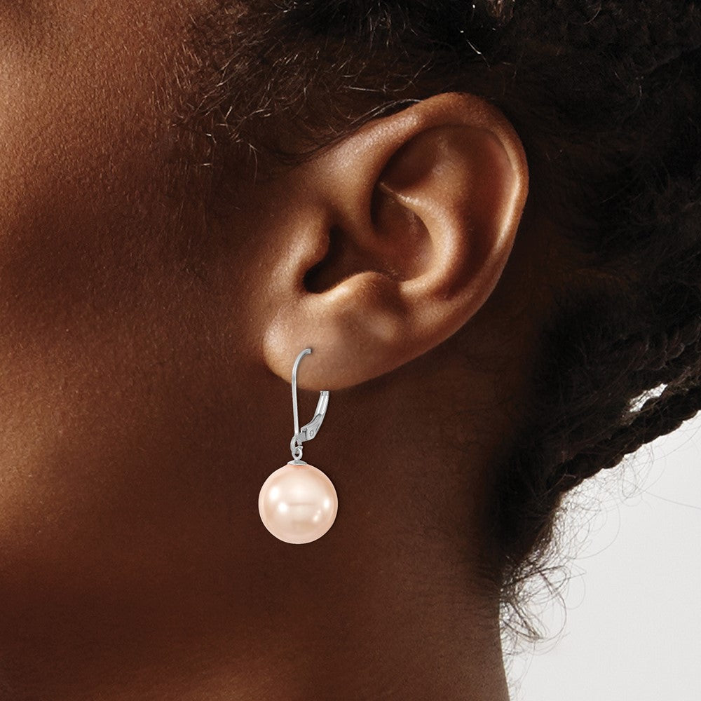 Sterlingsilber Majestik Rhodiniert 12-13mm Rosa Imitat Muschel Perle Brisur Hängend Ohrring