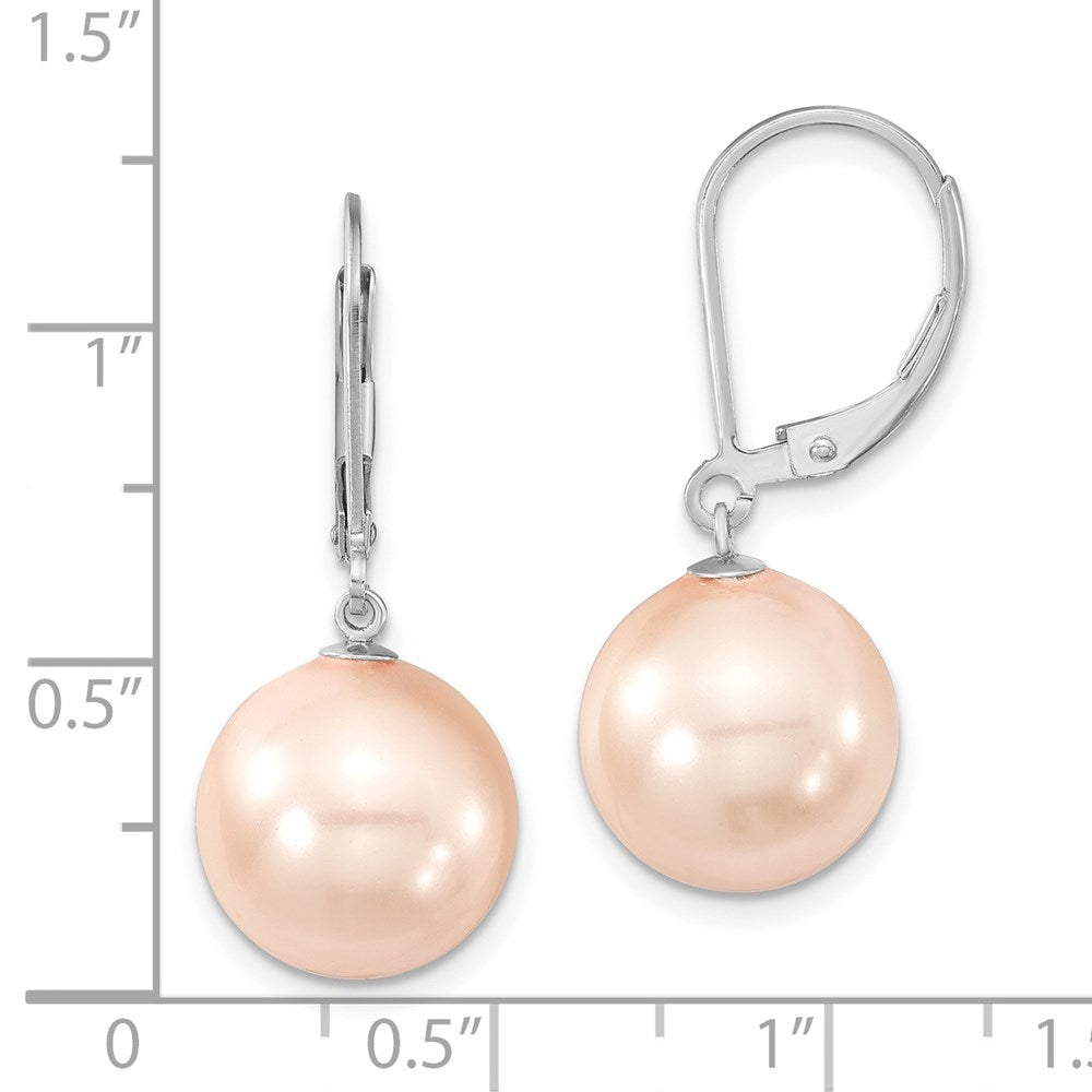 Sterlingsilber Majestik Rhodiniert 12-13mm Rosa Imitat Muschel Perle Brisur Hängend Ohrring