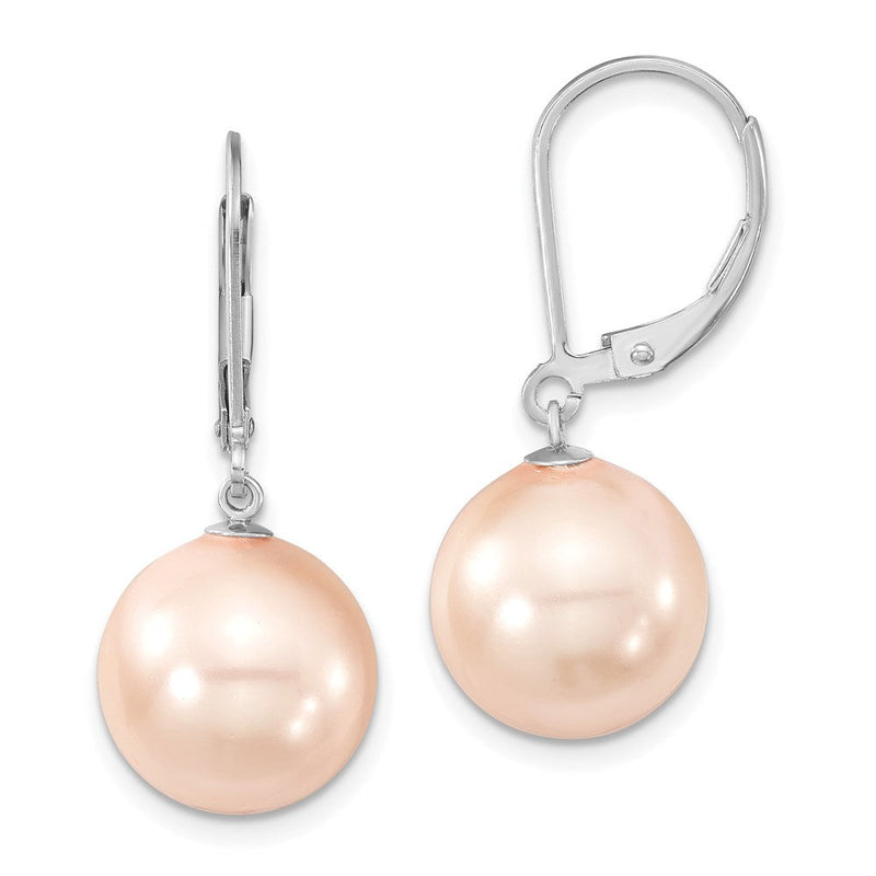 Sterlingsilber Majestik Rhodiniert 12-13mm Rosa Imitat Muschel Perle Brisur Hängend Ohrring
