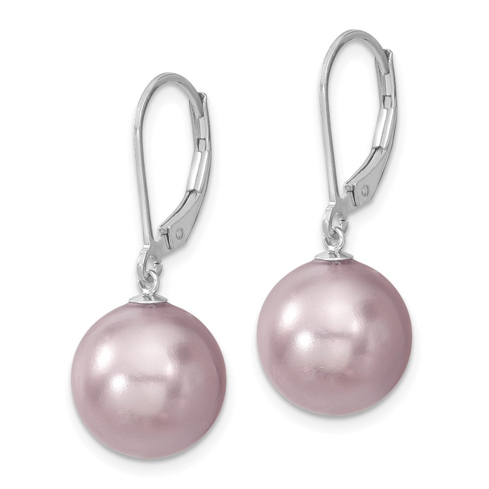 Sterlingsilber Majestik Rhodiniert 12-13mm Lila Imitat Muschel Perle Brisur Ohrhänger