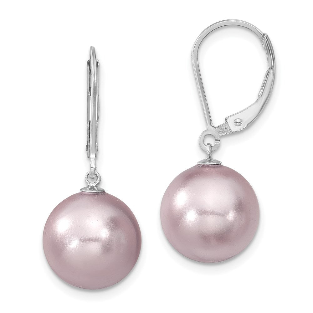 Sterlingsilber Majestik Rhodiniert 12-13mm Lila Imitat Muschel Perle Brisur Ohrhänger