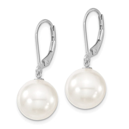 Sterlingsilber Majestik Rhodiniert 12-13mm Weiß Imitat Muschel Perle Brisur Ohrhänger