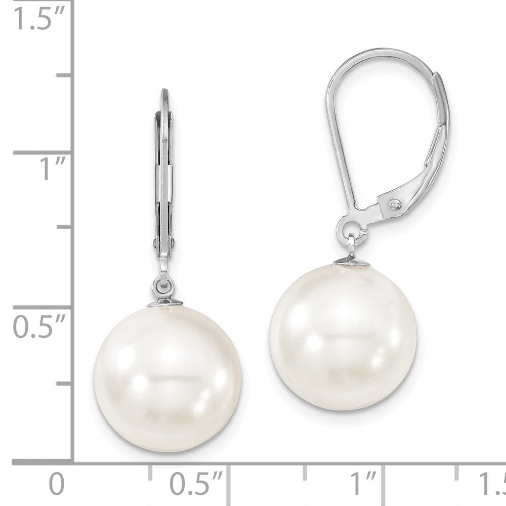 Sterlingsilber Majestik Rhodiniert 12-13mm Weiß Imitat Muschel Perle Brisur Ohrhänger
