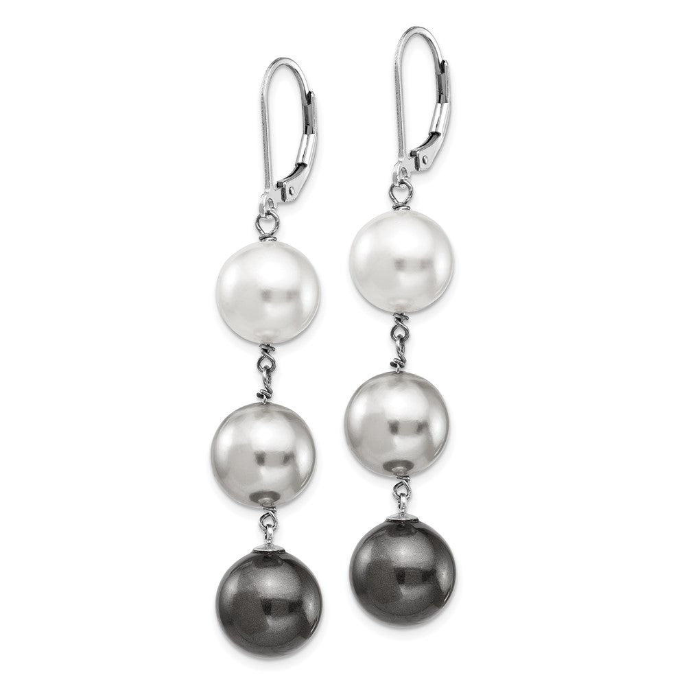 Sterlingsilber Majestik Rhodiniert 10-11mm Weiß Grau und Schwarz Imitat Muschel Perle Ohrhänger