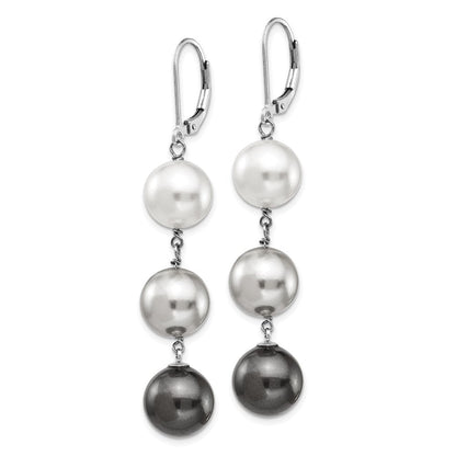 Sterlingsilber Majestik Rhodiniert 10-11mm Weiß Grau und Schwarz Imitat Muschel Perle Ohrhänger