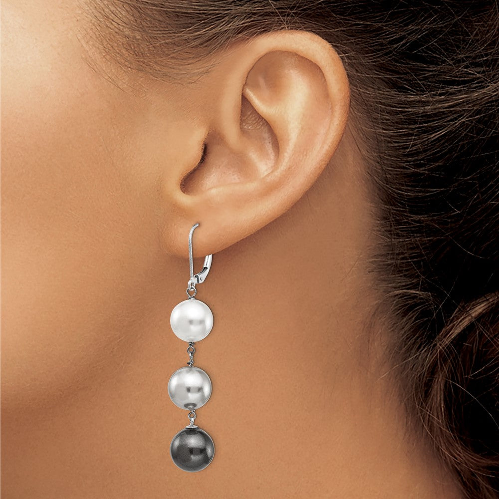 Sterlingsilber Majestik Rhodiniert 10-11mm Weiß Grau und Schwarz Imitat Muschel Perle Ohrhänger