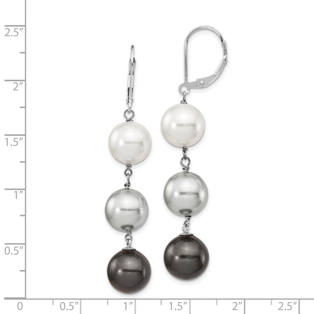 Sterlingsilber Majestik Rhodiniert 10-11mm Weiß Grau und Schwarz Imitat Muschel Perle Ohrhänger