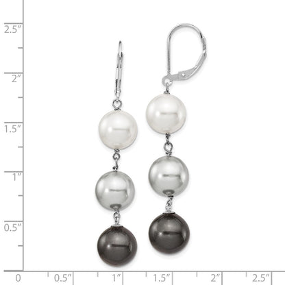 Sterlingsilber Majestik Rhodiniert 10-11mm Weiß Grau und Schwarz Imitat Muschel Perle Ohrhänger