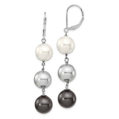 Sterlingsilber Majestik Rhodiniert 10-11mm Weiß Grau und Schwarz Imitat Muschel Perle Ohrhänger
