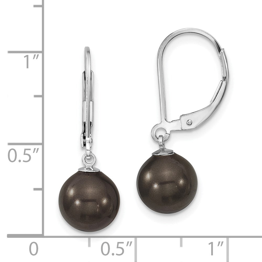 Sterlingsilber Majestik Rhodiniert 8-9mm Schwarz Imitat Muschel Perle Brisur Ohrhänger