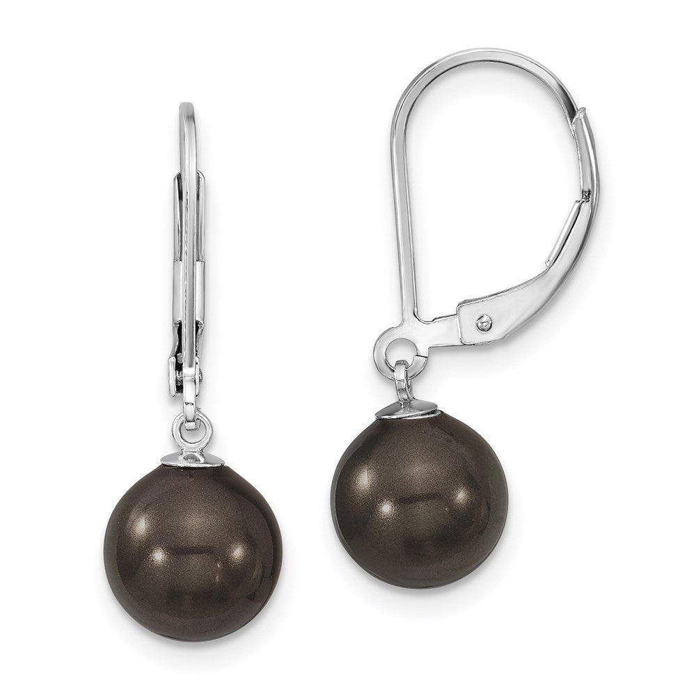 Sterlingsilber Majestik Rhodiniert 8-9mm Schwarz Imitat Muschel Perle Brisur Ohrhänger
