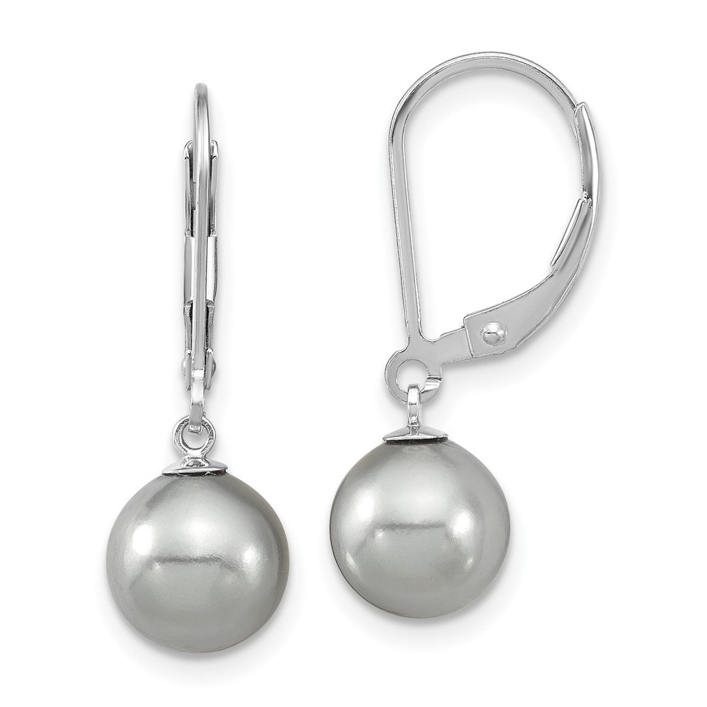 Sterlingsilber Majestic Rhodiniert 8-9mm Grau Imitat Muschel Perle Brisur Ohrhänger