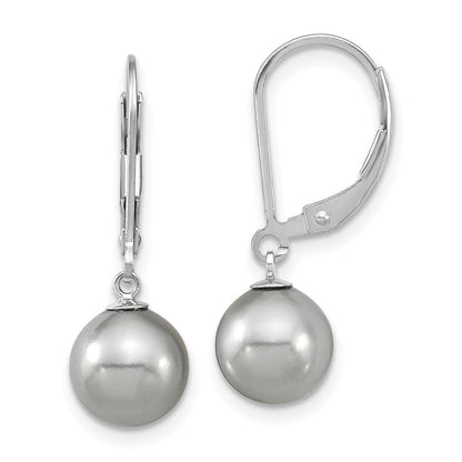 Sterlingsilber Majestic Rhodiniert 8-9mm Grau Imitat Muschel Perle Brisur Ohrhänger