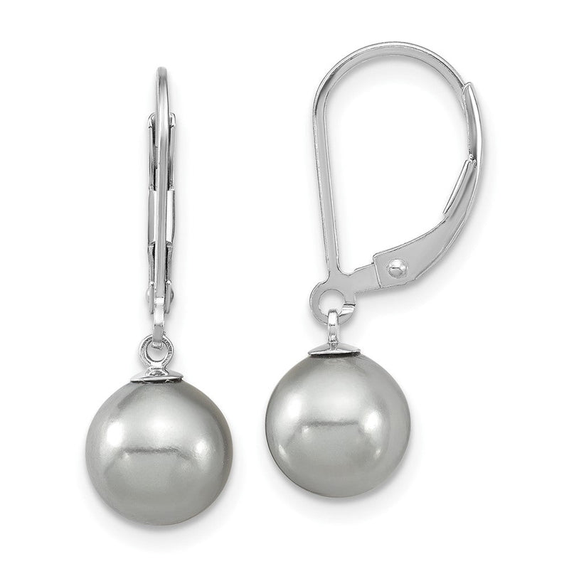 Sterlingsilber Majestic Rhodiniert 8-9mm Grau Imitat Muschel Perle Brisur Ohrhänger