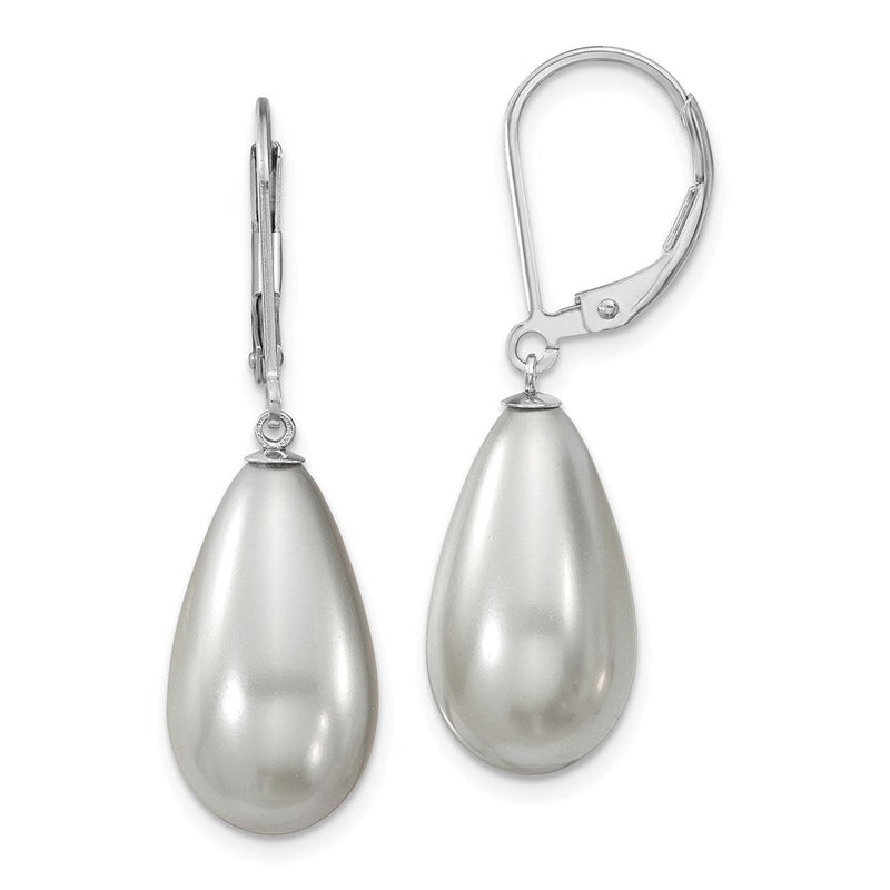 Sterlingsilber Majestik Rhodiniert 10x18mm Tropfen Grau Imitat Muschel Perle Brisur Ohrhänger