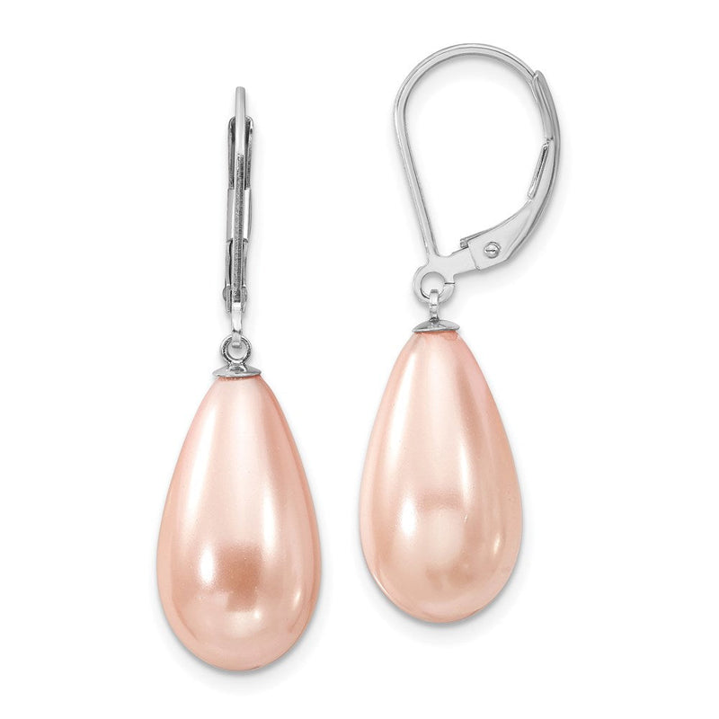 Sterlingsilber Majestik Rhodiniert 10x18mm Tropfen Rosa Imitat Muschel Perle Brisur Ohrhänger