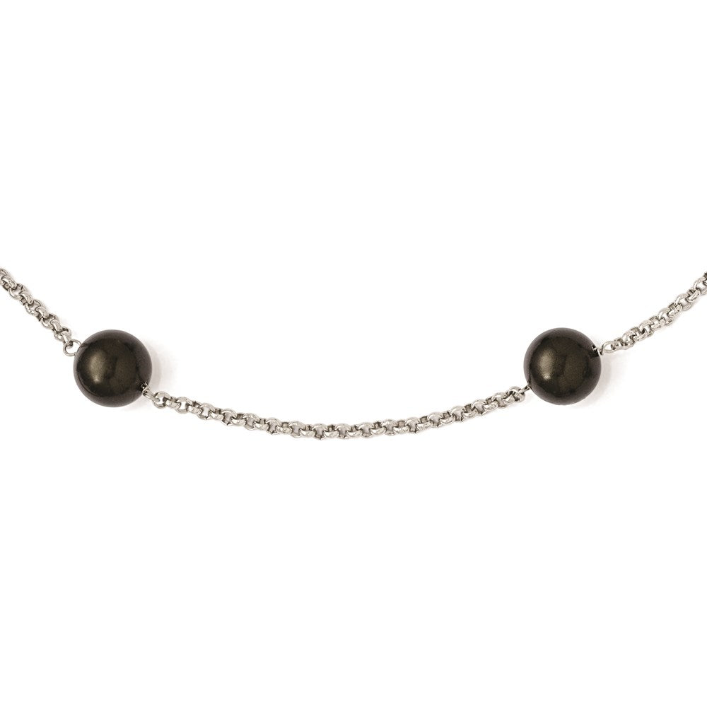 Sterlingsilber Majestik 10-11mm Schwarz Muschel Perle 7 Station Halskette