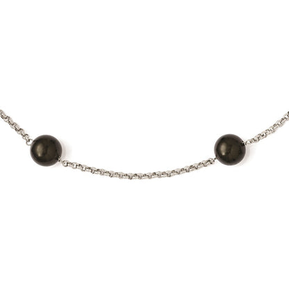 Sterlingsilber Majestik 10-11mm Schwarz Muschel Perle 7 Station Halskette