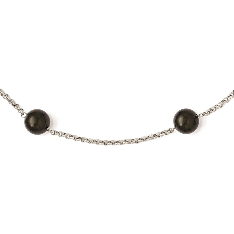Sterlingsilber Majestik 10-11mm Schwarz Muschel Perle 7 Station Halskette