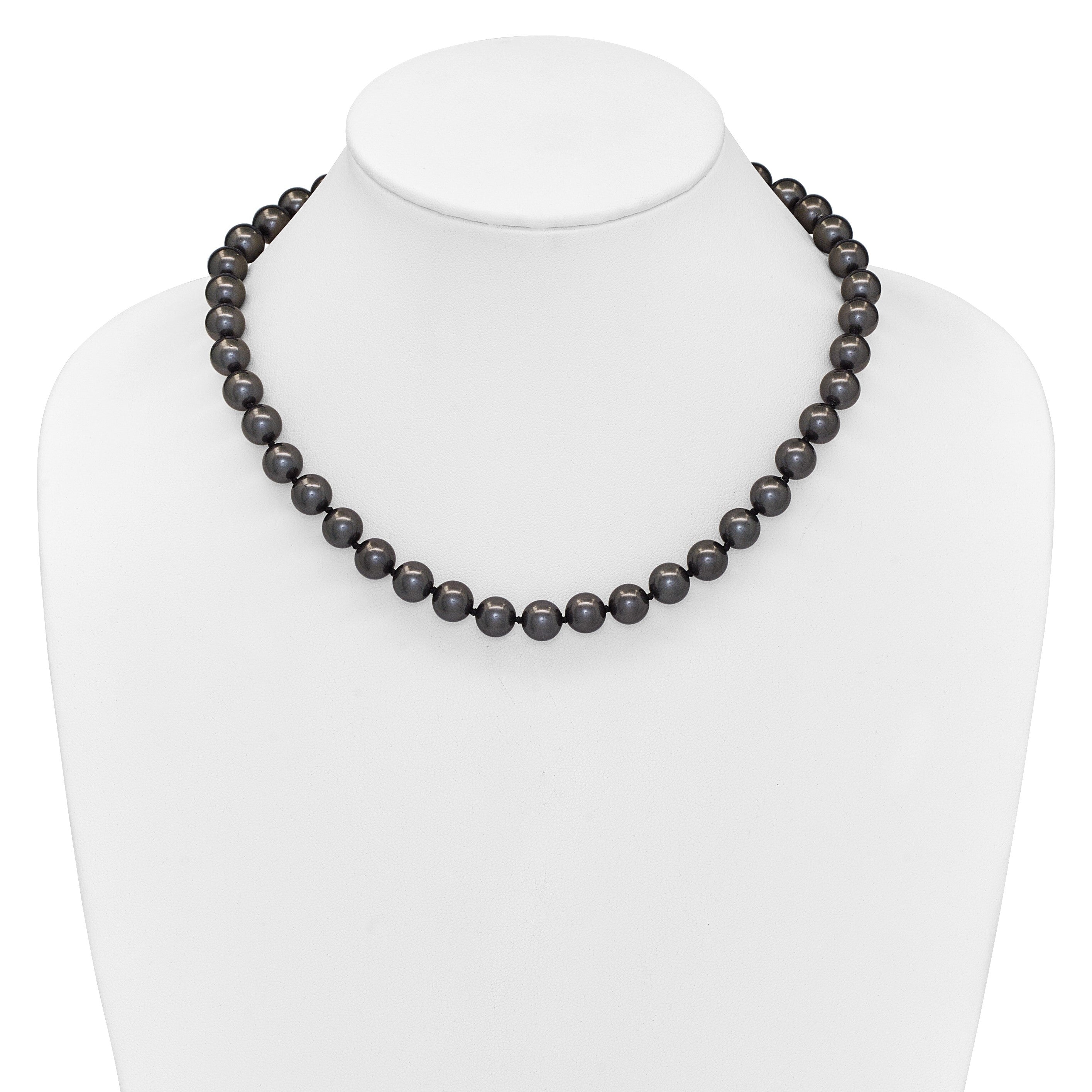 Sterlingsilber Majestik Rhodiniert 10-11mm Schwarz Imitat Muschel Perle Hand-knotted Halskette