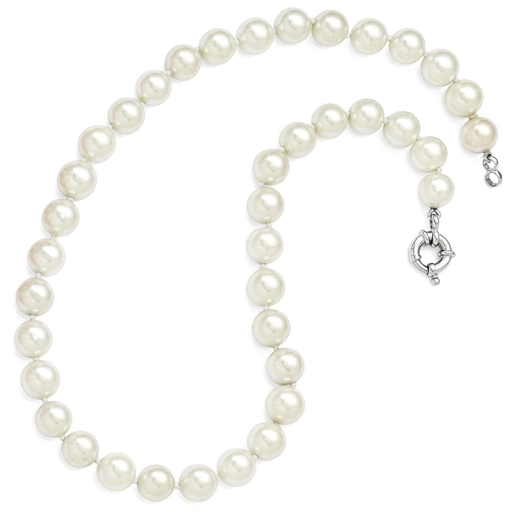 Sterlingsilber Majestik Rhodiniert 10-11mm Weiß Imitat Muschel Perle Hand-knotted Halskette