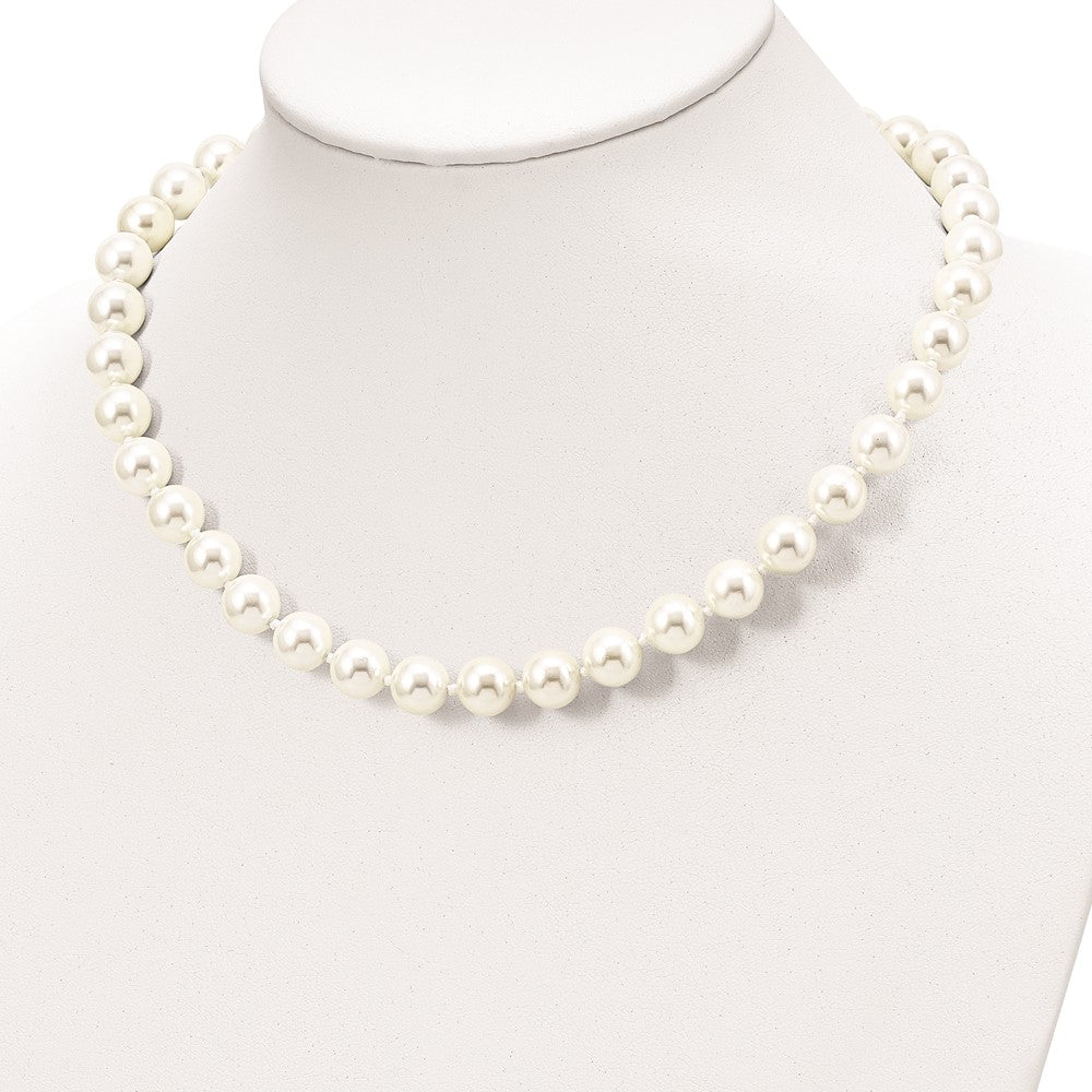 Sterlingsilber Majestik Rhodiniert 10-11mm Weiß Imitat Muschel Perle Hand-knotted Halskette