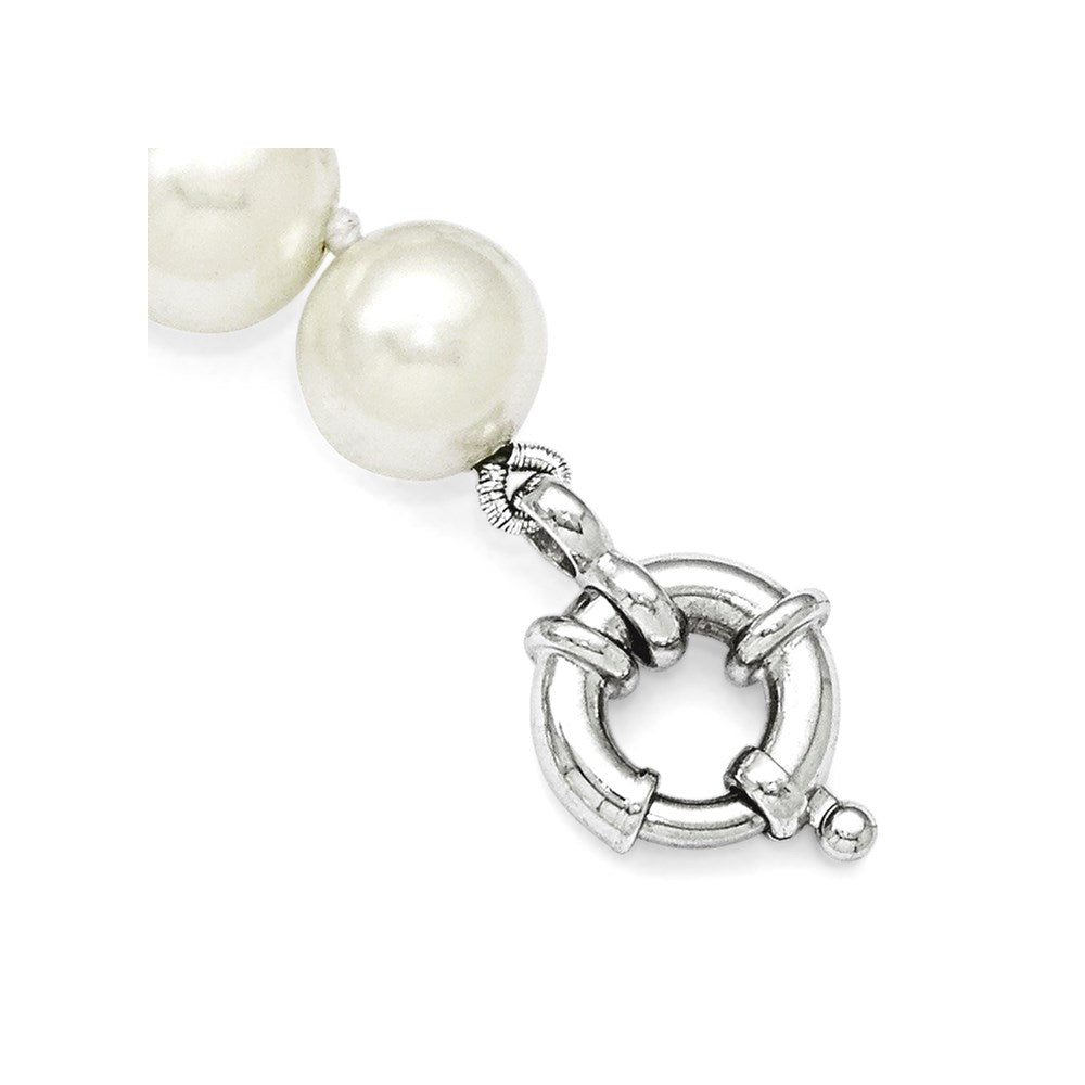Sterlingsilber Majestik Rhodiniert 10-11mm Weiß Imitat Muschel Perle Hand-knotted Halskette