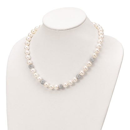 Sterlingsilber Majestik Rhodiniert 10-11mm Weiß Imitat Muschel Perle Kristall Hand-knotted Halskette