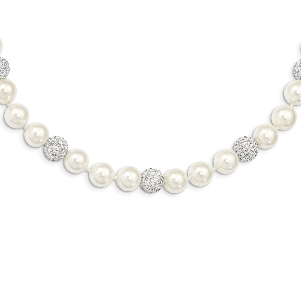Sterlingsilber Majestik Rhodiniert 10-11mm Weiß Imitat Muschel Perle Kristall Hand-knotted Halskette