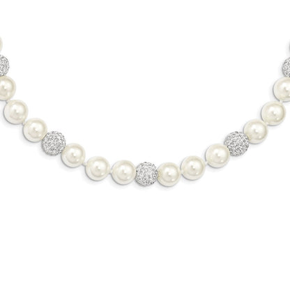 Sterlingsilber Majestik Rhodiniert 10-11mm Weiß Imitat Muschel Perle Kristall Hand-knotted Halskette