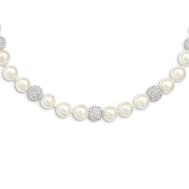 Sterlingsilber Majestik Rhodiniert 10-11mm Weiß Imitat Muschel Perle Kristall Hand-knotted Halskette