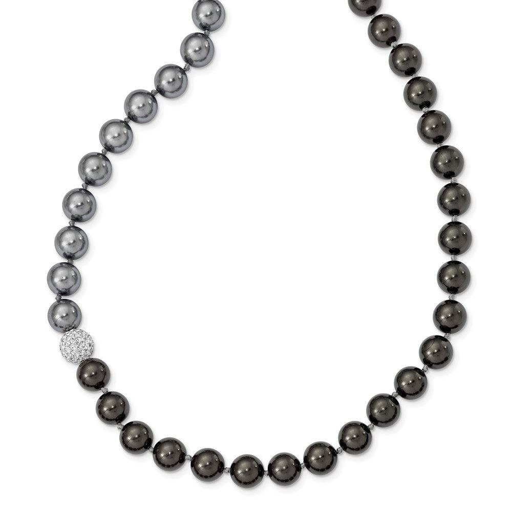 Mode Majestik 10-11mm Schwarz Grau Imitat Muschel Perle Kristall Schieber-on Hand-knotted Halskette