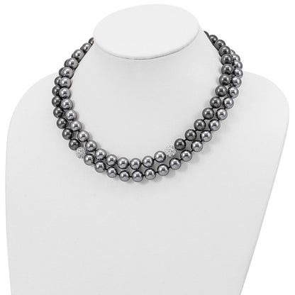 Mode Majestik 10-11mm Schwarz Grau Imitat Muschel Perle Kristall Schieber-on Hand-knotted Halskette