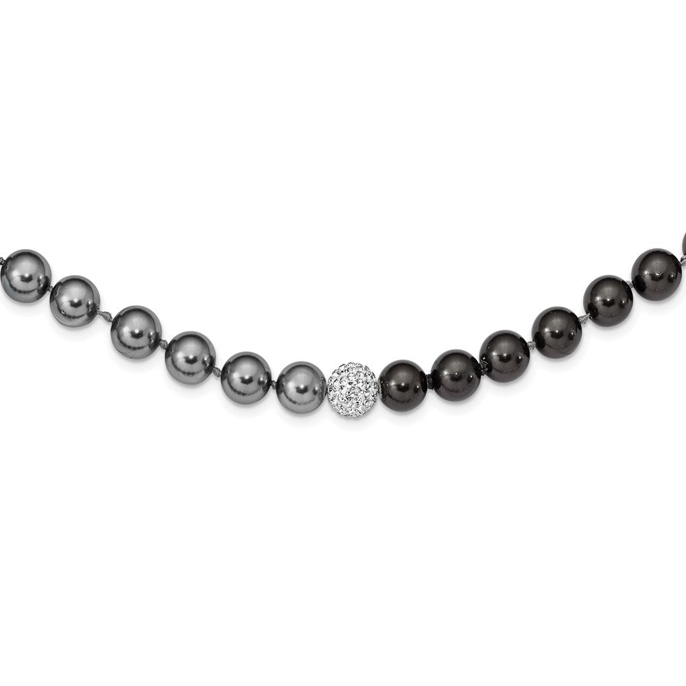 Mode Majestik 10-11mm Schwarz Grau Imitat Muschel Perle Kristall Schieber-on Hand-knotted Halskette