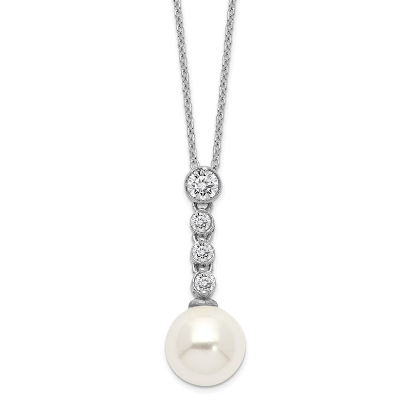 Sterlingsilber Majestik Rhodiniert 10-11mm Imitat Muschel Perle Zirkonia Federring Verschluss 17 Zoll Halskette