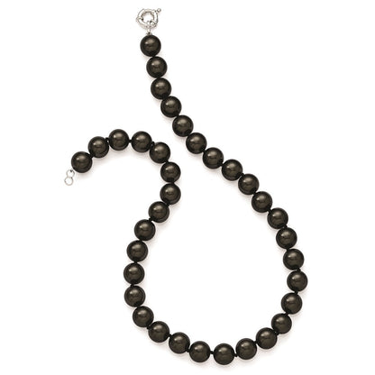 Sterlingsilber Majestik Rhodiniert 12-13mm Schwarz Imitat Muschel Perle Hand-knotted Halskette
