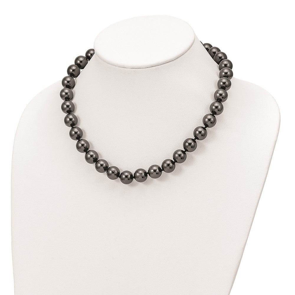 Sterlingsilber Majestik Rhodiniert 12-13mm Schwarz Imitat Muschel Perle Hand-knotted Halskette